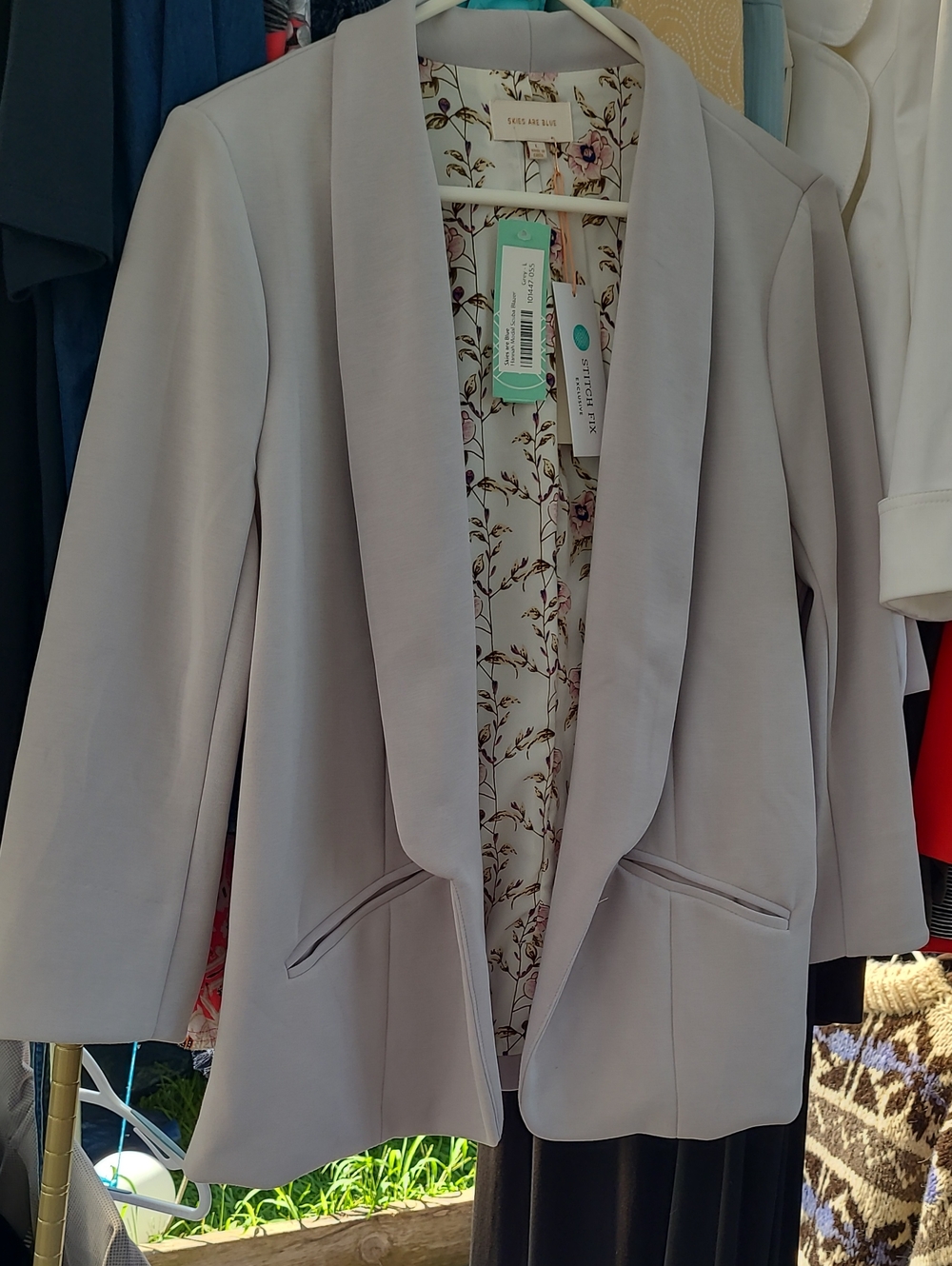 Grey Open-Front Shawl Collar Blazer
